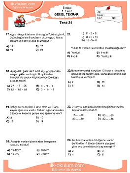 ilkokul 1. Sınıf Genel Tekrar Testleri 